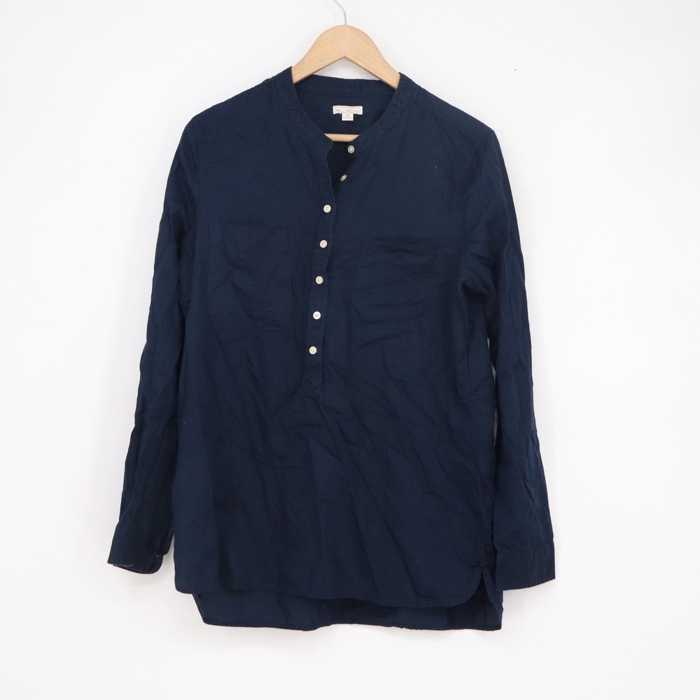 Gap Womens Navy Blue 100% Cotton Band Collar Henley Tunic Top Size M Long Sleeve